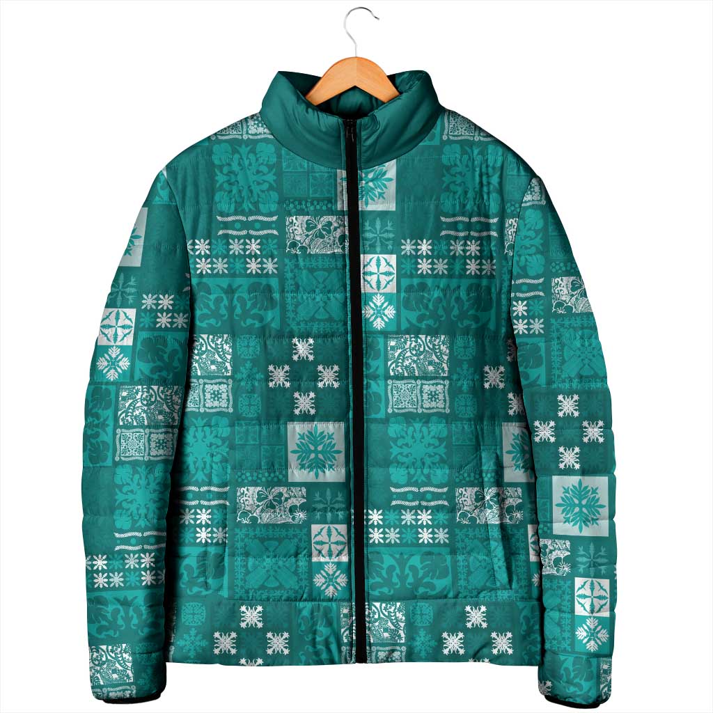 Vintage Hawaiian Quilting Patterns Padded Jacket Turquoise Style Tribal Fabric Patchwork - Polynesian Pride