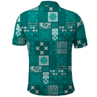 Vintage Hawaiian Quilting Patterns Polo Shirt Turquoise Style Tribal Fabric Patchwork - Polynesian Pride