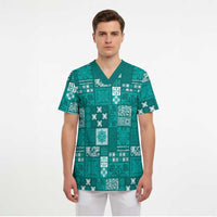 Vintage Hawaiian Quilting Patterns Scrub Top Turquoise Style Tribal Fabric Patchwork - Polynesian Pride