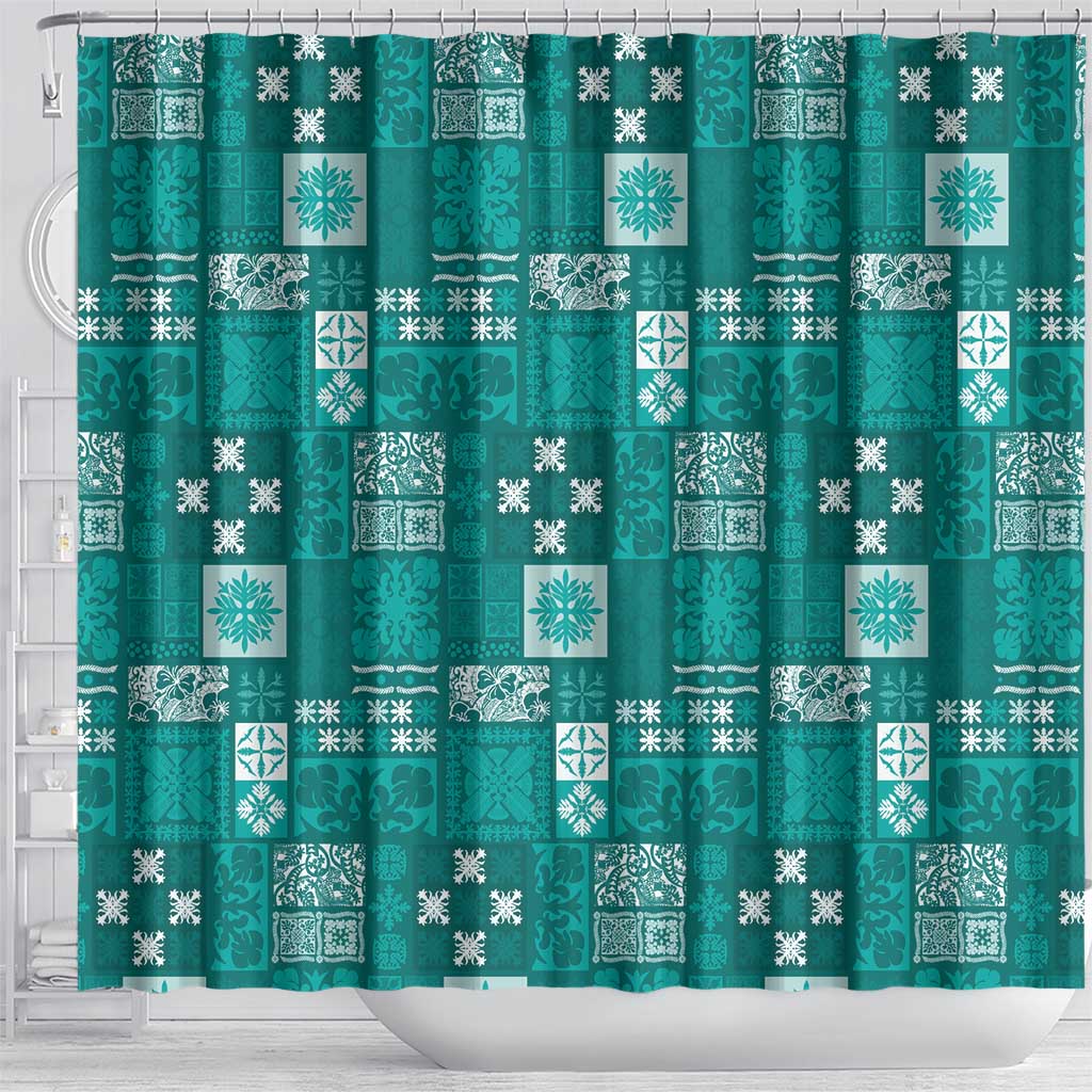 Vintage Hawaiian Quilting Patterns Shower Curtain Turquoise Style Tribal Fabric Patchwork - Polynesian Pride