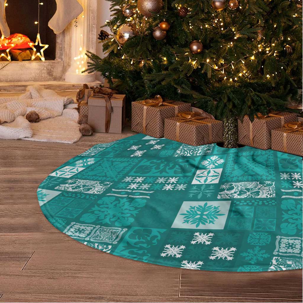 Vintage Hawaiian Quilting Patterns Tree Skirt Turquoise Style Tribal Fabric Patchwork - Polynesian Pride