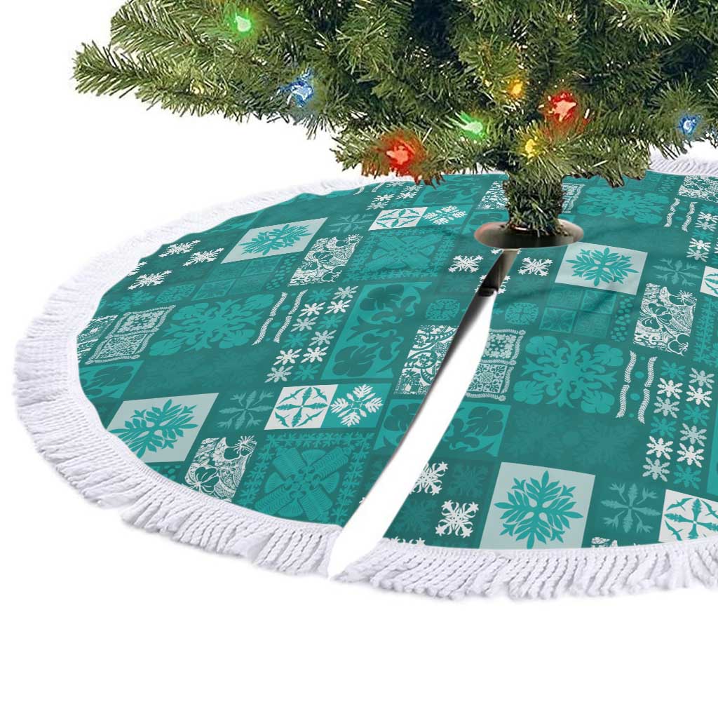Vintage Hawaiian Quilting Patterns Tree Skirt Turquoise Style Tribal Fabric Patchwork - Polynesian Pride