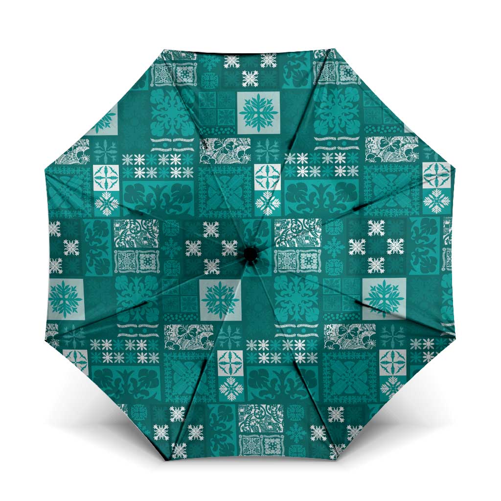 Vintage Hawaiian Quilting Patterns Umbrella Turquoise Style Tribal Fabric Patchwork LT9 One Size Folded 11.42 inch Opened Diameter 37.4 inch Turquoise - Polynesian Pride