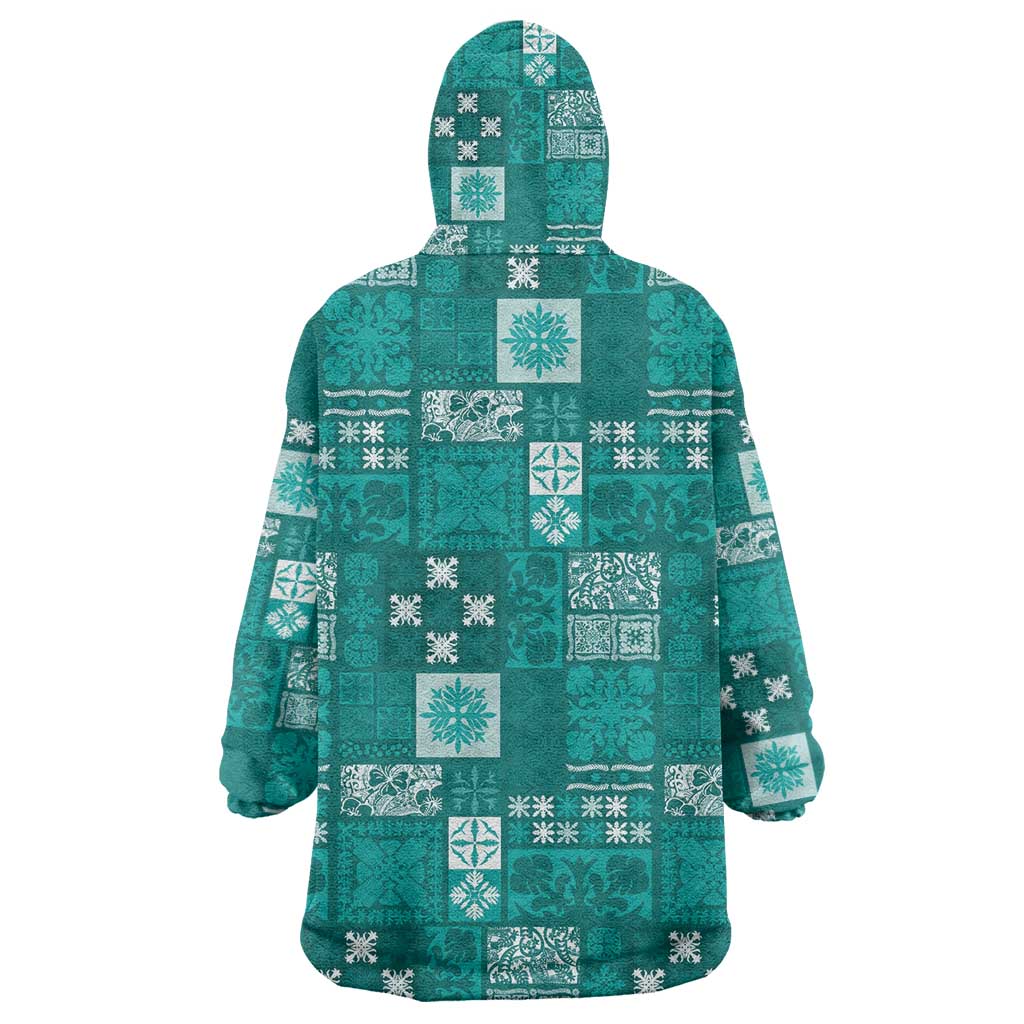 Vintage Hawaiian Quilting Patterns Wearable Blanket Hoodie Turquoise Style Tribal Fabric Patchwork - Polynesian Pride