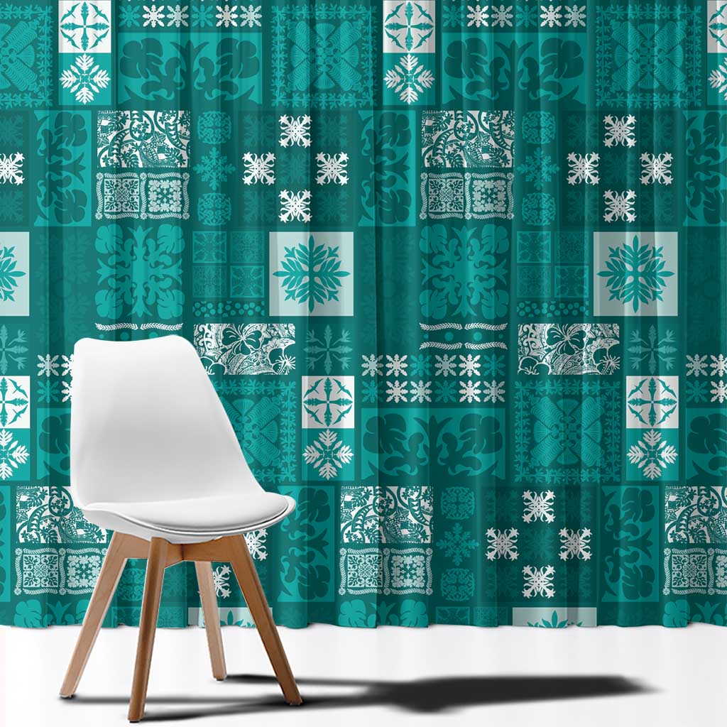 Vintage Hawaiian Quilting Patterns Window Curtain Turquoise Style Tribal Fabric Patchwork - Polynesian Pride