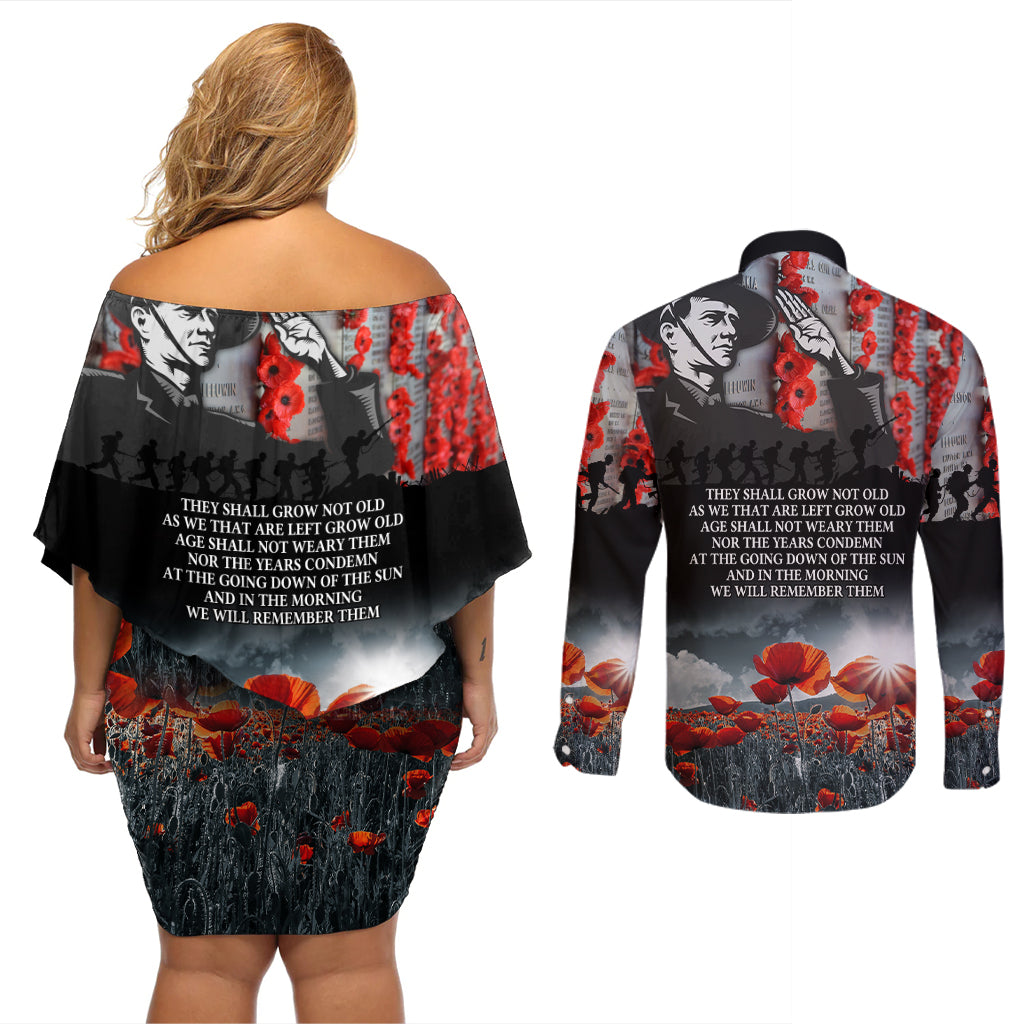 ANZAC DAY Heroes Of The Gallipoli Couples Matching Off Shoulder Short Dress and Long Sleeve Button Shirt LT9 - Polynesian Pride