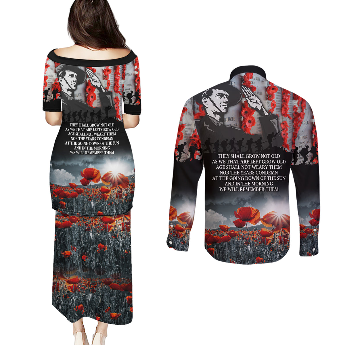 ANZAC DAY Heroes Of The Gallipoli Couples Matching Puletasi and Long Sleeve Button Shirt LT9 - Polynesian Pride