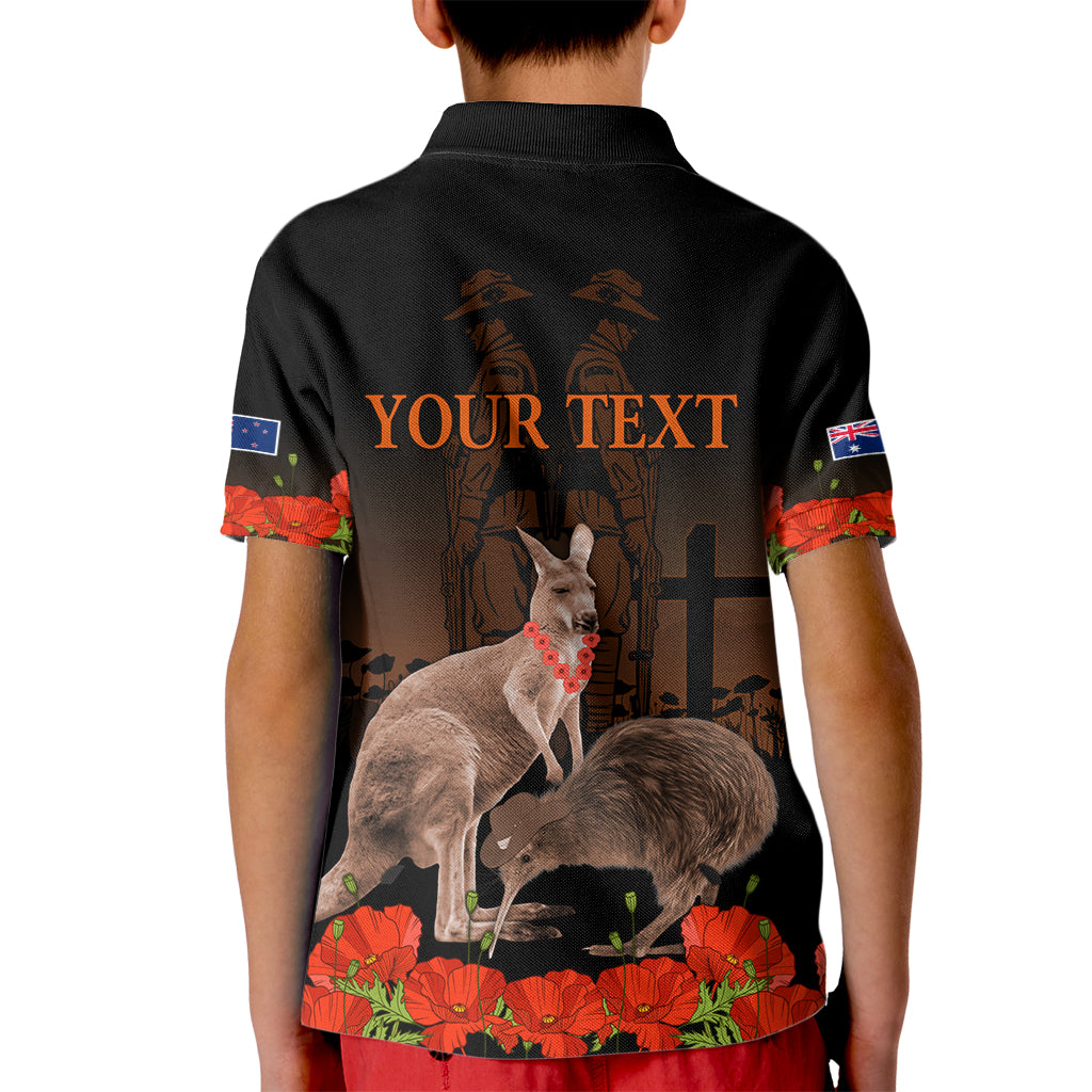 Kangaroo and Kiwi Bird ANZAC Day Custom Kid Polo Shirt Soldier Style LT9 - Polynesian Pride