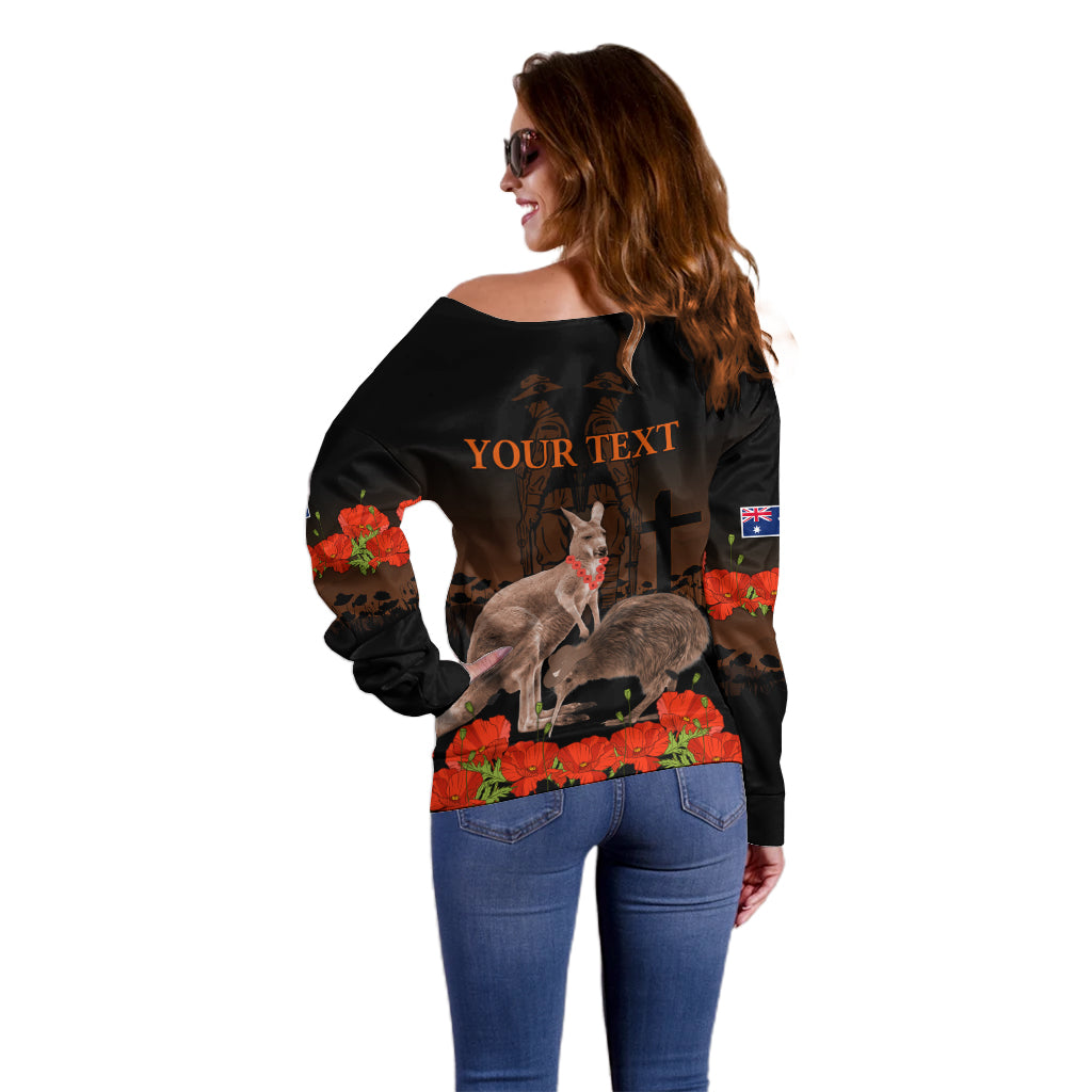 Kangaroo and Kiwi Bird ANZAC Day Custom Off Shoulder Sweater Soldier Style LT9 - Polynesian Pride