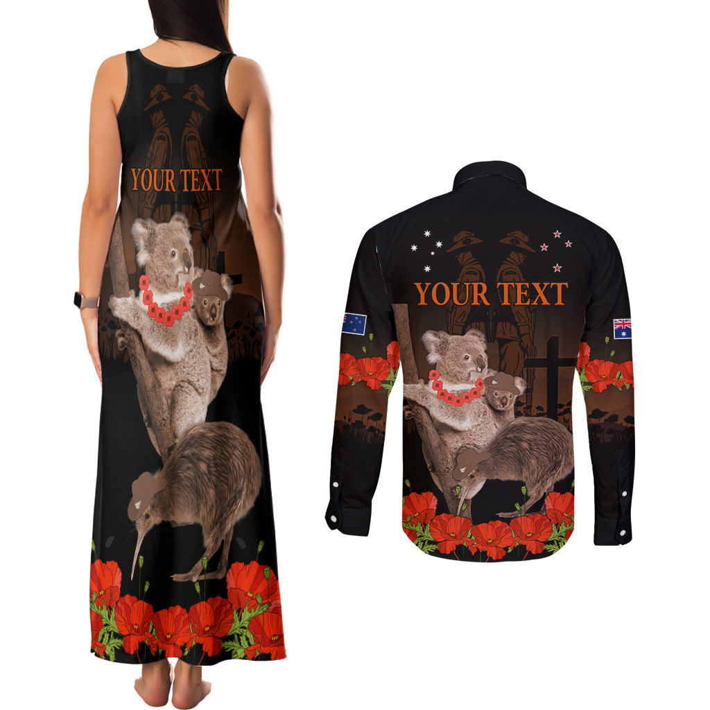 Koala and Kiwi Bird ANZAC Day Custom Couples Matching Tank Maxi Dress and Long Sleeve Button Shirt Soldier Style LT9 - Polynesian Pride