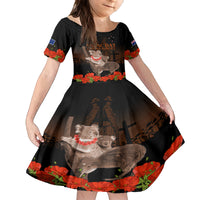 Koala and Kiwi Bird ANZAC Day Custom Family Matching Off Shoulder Maxi Dress and Hawaiian Shirt Soldier Style LT9 Daughter's Dress Black - Polynesian Pride