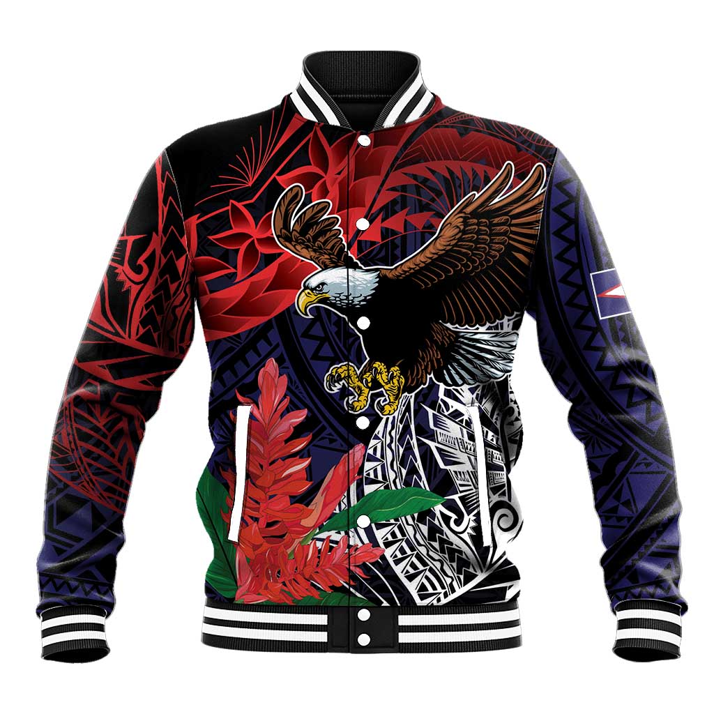 American Samoa Bald Eagle Personalized Baseball Jacket Samoa Muamua Le Atua LT9 Unisex Blue - Polynesian Pride