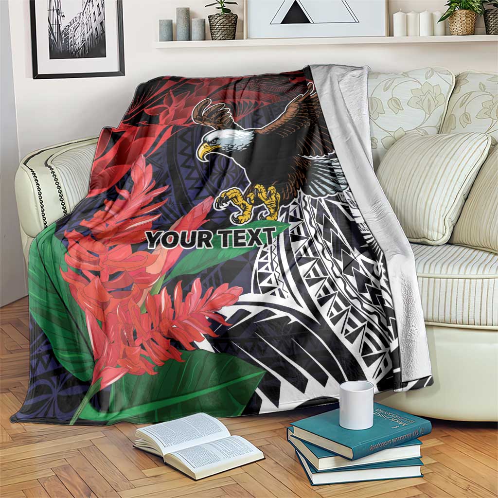 American Samoa Bald Eagle Personalized Blanket Samoa Muamua Le Atua LT9 Blue - Polynesian Pride