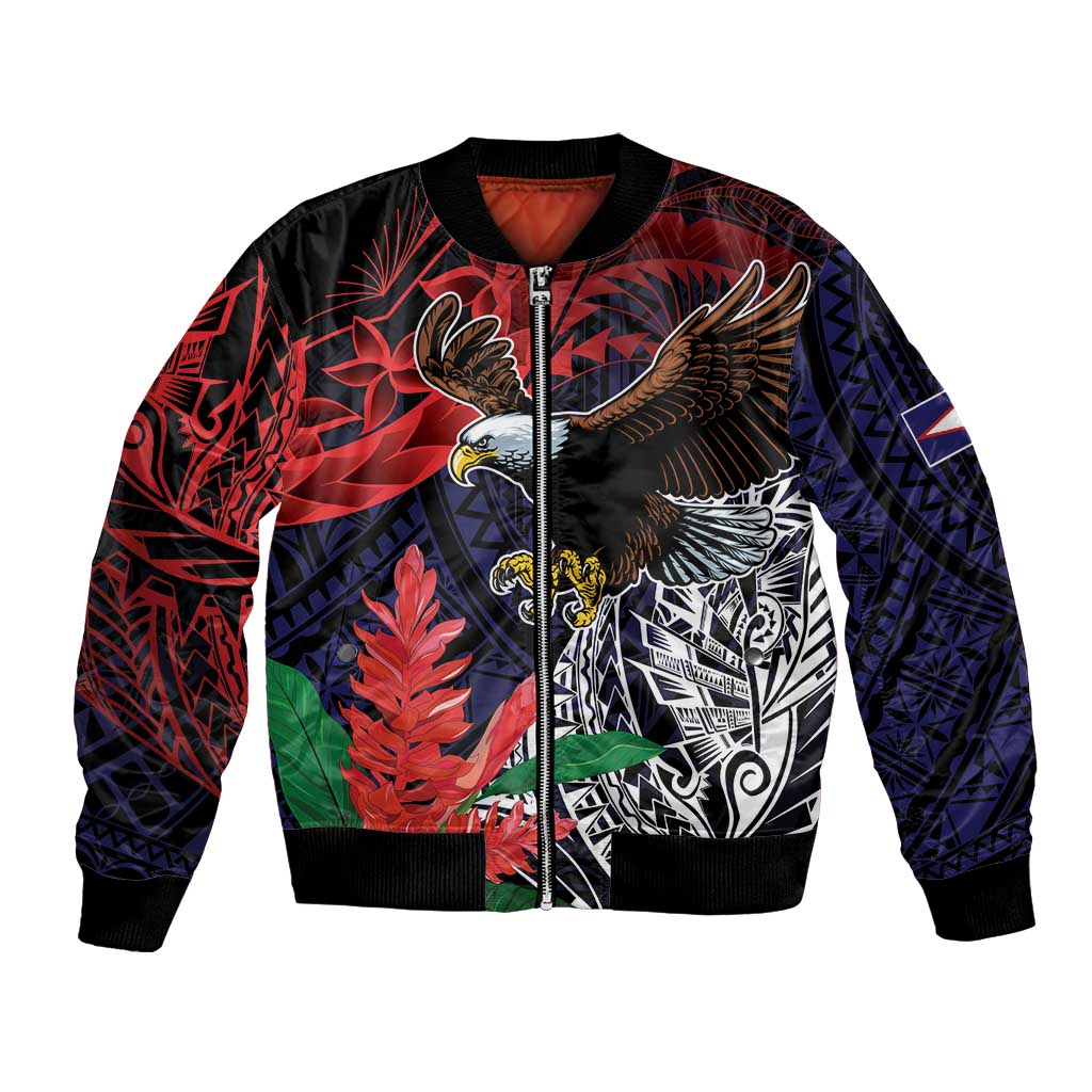 American Samoa Bald Eagle Personalized Bomber Jacket Samoa Muamua Le Atua LT9 Unisex Blue - Polynesian Pride