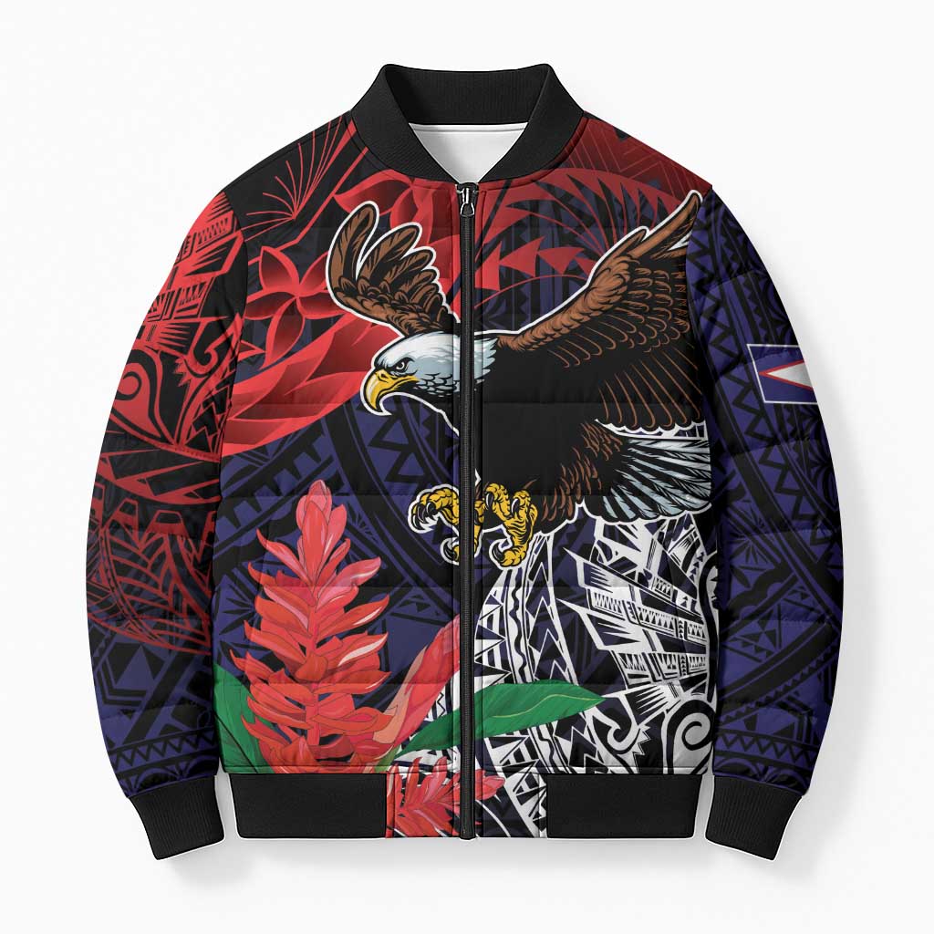 American Samoa Bald Eagle Personalized Bomber Puffer Jacket Samoa Muamua Le Atua LT9 Unisex Blue - Polynesian Pride