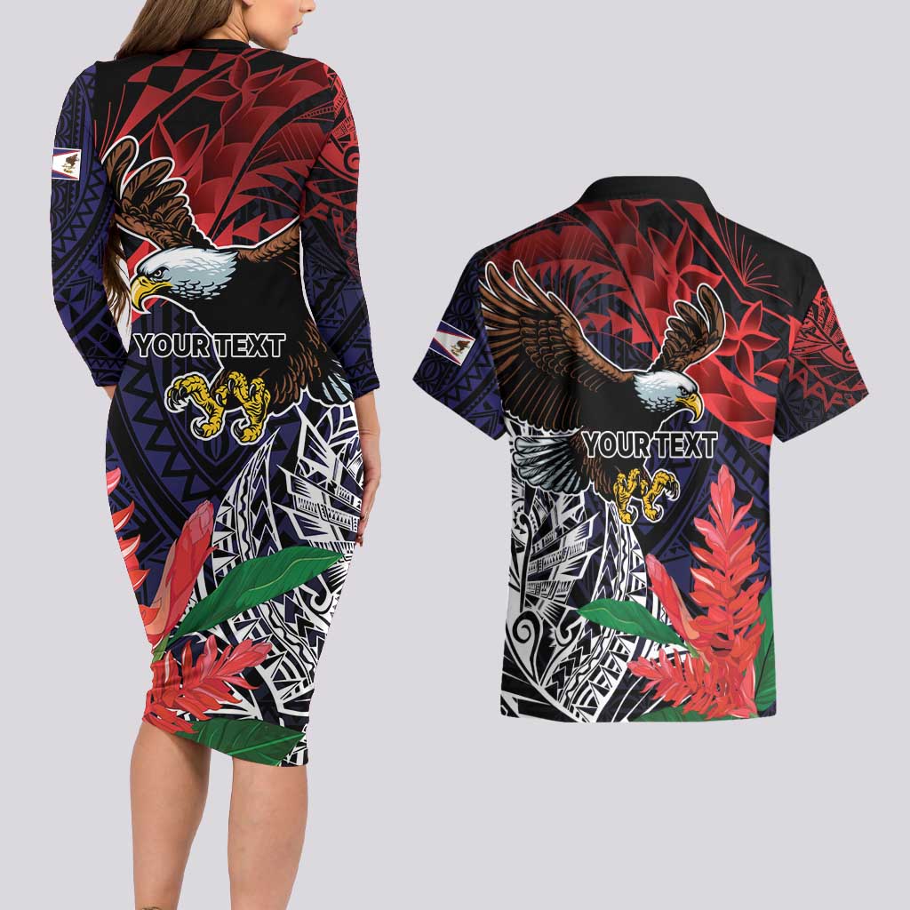 American Samoa Bald Eagle Personalized Couples Matching Long Sleeve Bodycon Dress and Hawaiian Shirt Samoa Muamua Le Atua