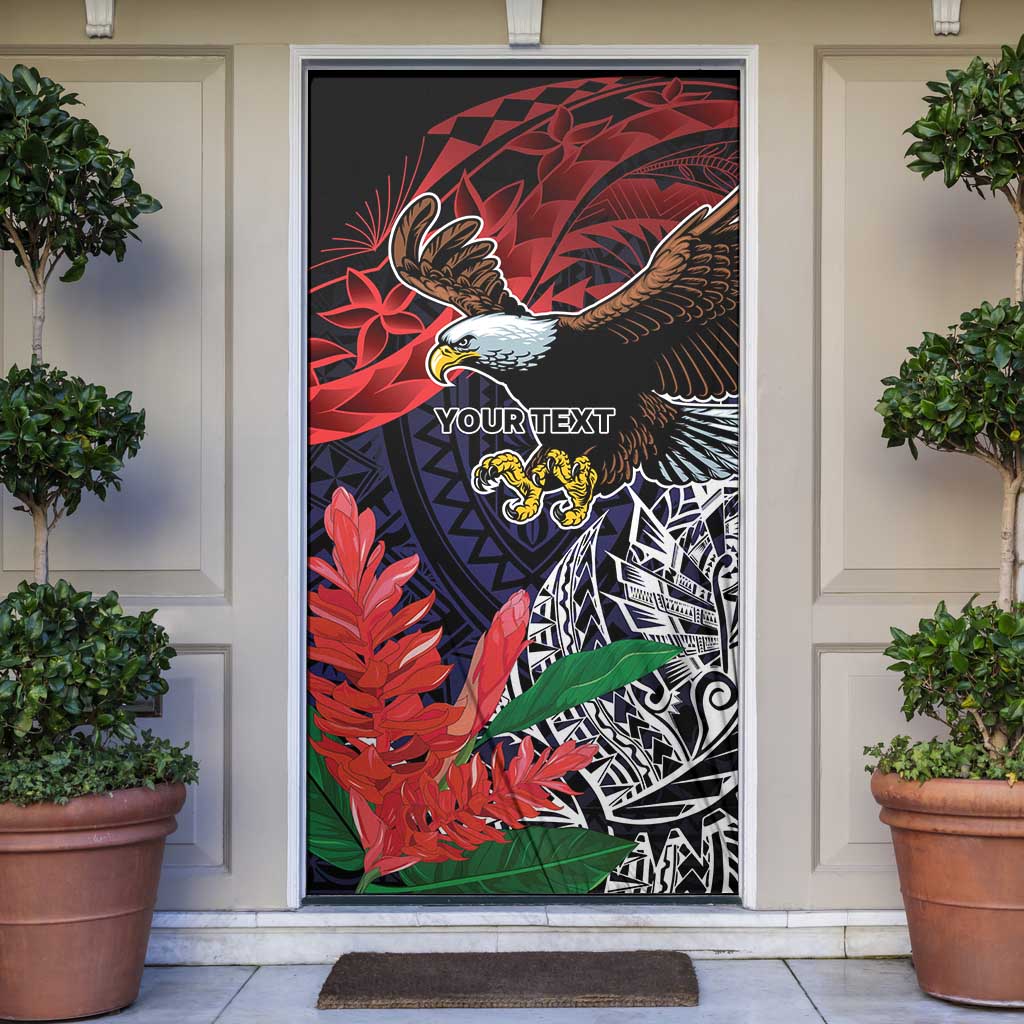 American Samoa Bald Eagle Personalized Door Cover Samoa Muamua Le Atua LT9 Blue - Polynesian Pride