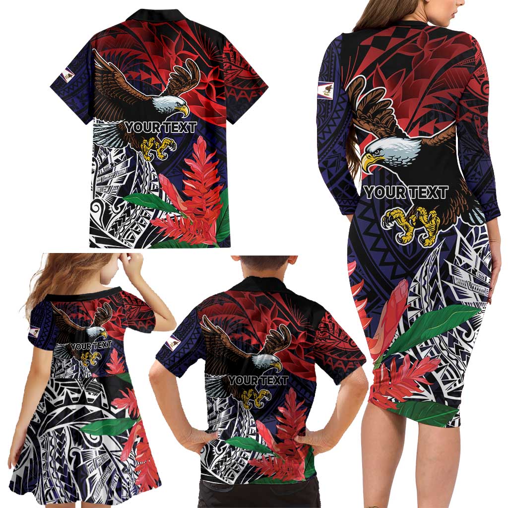 American Samoa Bald Eagle Personalized Family Matching Long Sleeve Bodycon Dress and Hawaiian Shirt Samoa Muamua Le Atua