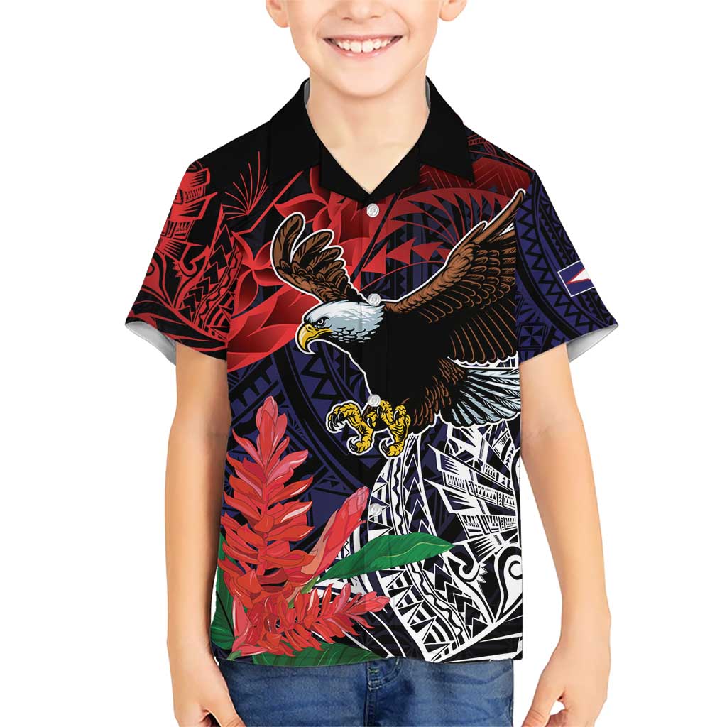 American Samoa Bald Eagle Personalized Kid Hawaiian Shirt Samoa Muamua Le Atua LT9 Kid Blue - Polynesian Pride