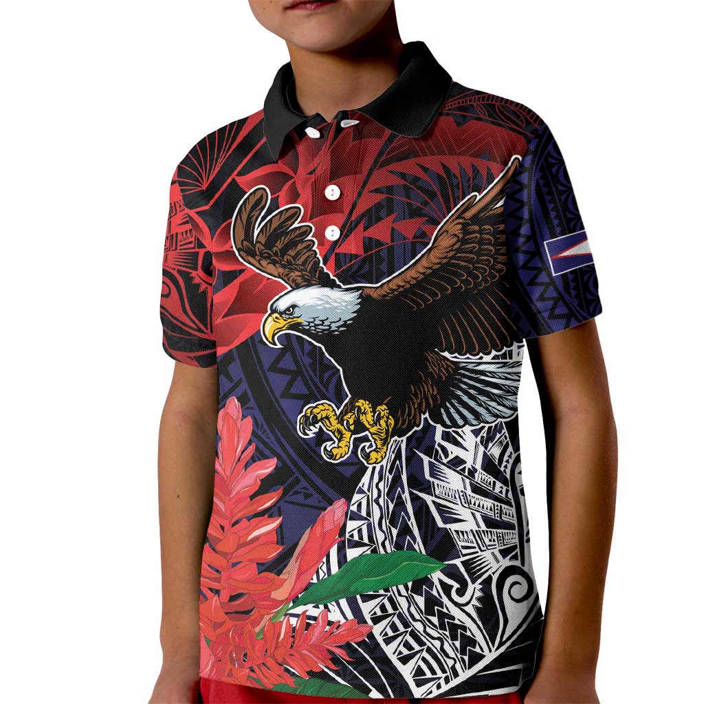American Samoa Bald Eagle Personalized Kid Polo Shirt Samoa Muamua Le Atua LT9 Kid Blue - Polynesian Pride
