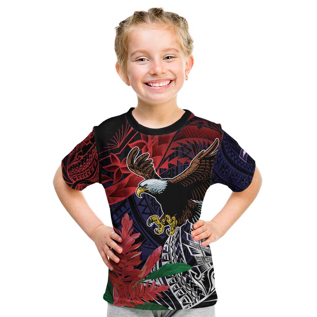 American Samoa Bald Eagle Personalized Kid T Shirt Samoa Muamua Le Atua LT9 Blue - Polynesian Pride