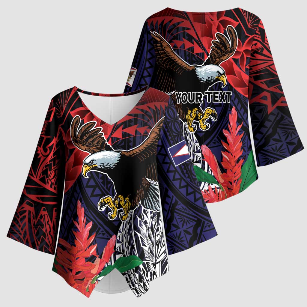 American Samoa Bald Eagle Personalized Kimono Sleeve Blouse Samoa Muamua Le Atua - Polynesian Pride