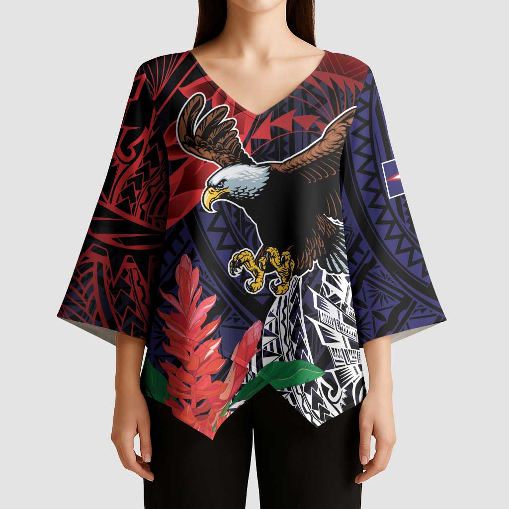 American Samoa Bald Eagle Personalized Kimono Sleeve Blouse Samoa Muamua Le Atua - Polynesian Pride