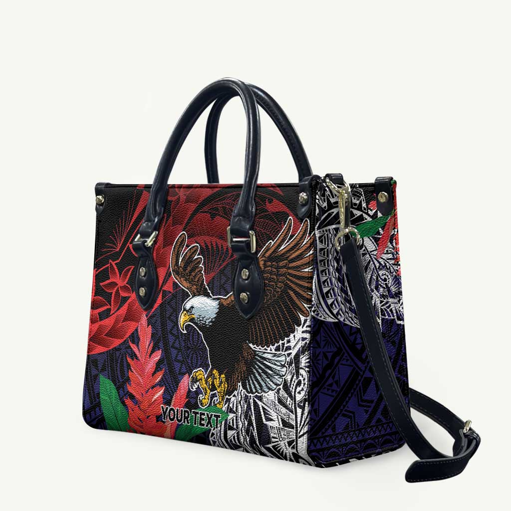 American Samoa Bald Eagle Personalized Leather Bag Samoa Muamua Le Atua LT9 Blue - Polynesian Pride