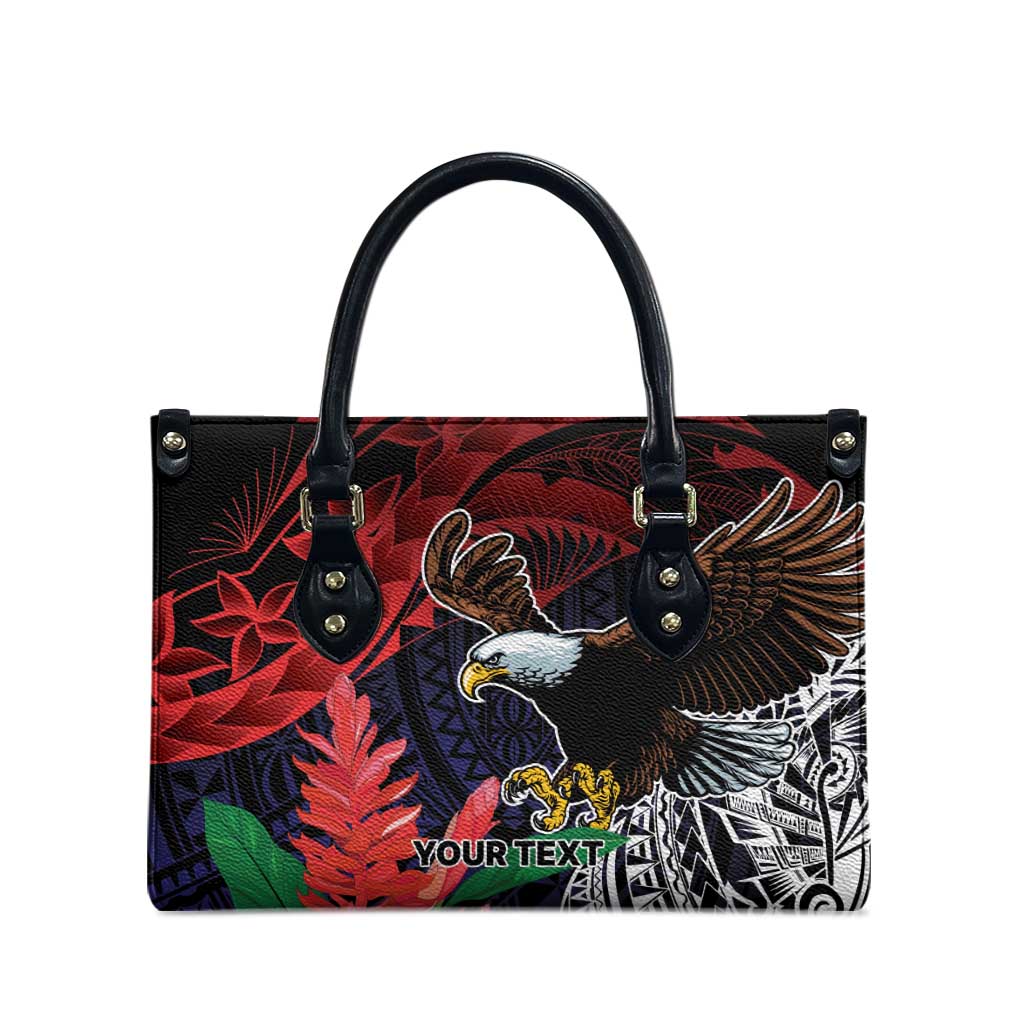 American Samoa Bald Eagle Personalized Leather Bag Samoa Muamua Le Atua - Polynesian Pride