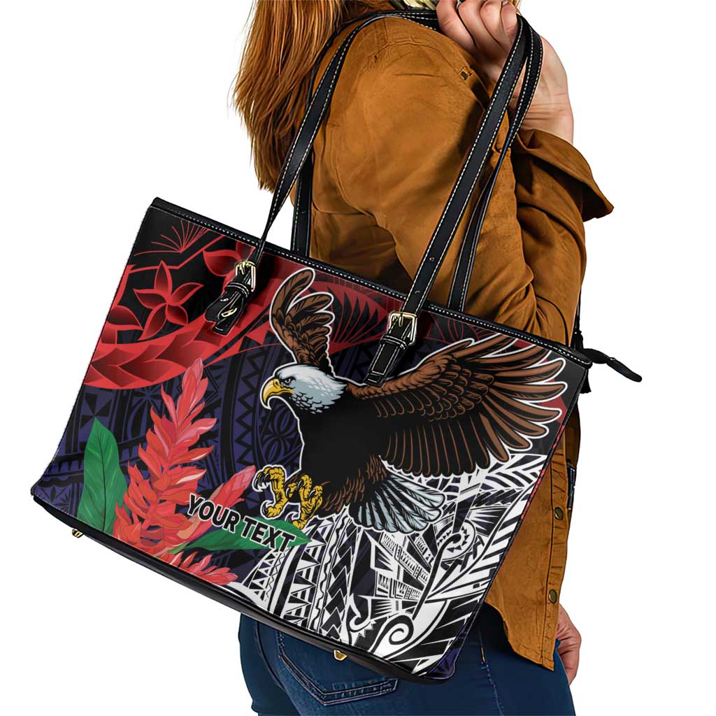 American Samoa Bald Eagle Personalized Leather Tote Bag Samoa Muamua Le Atua
