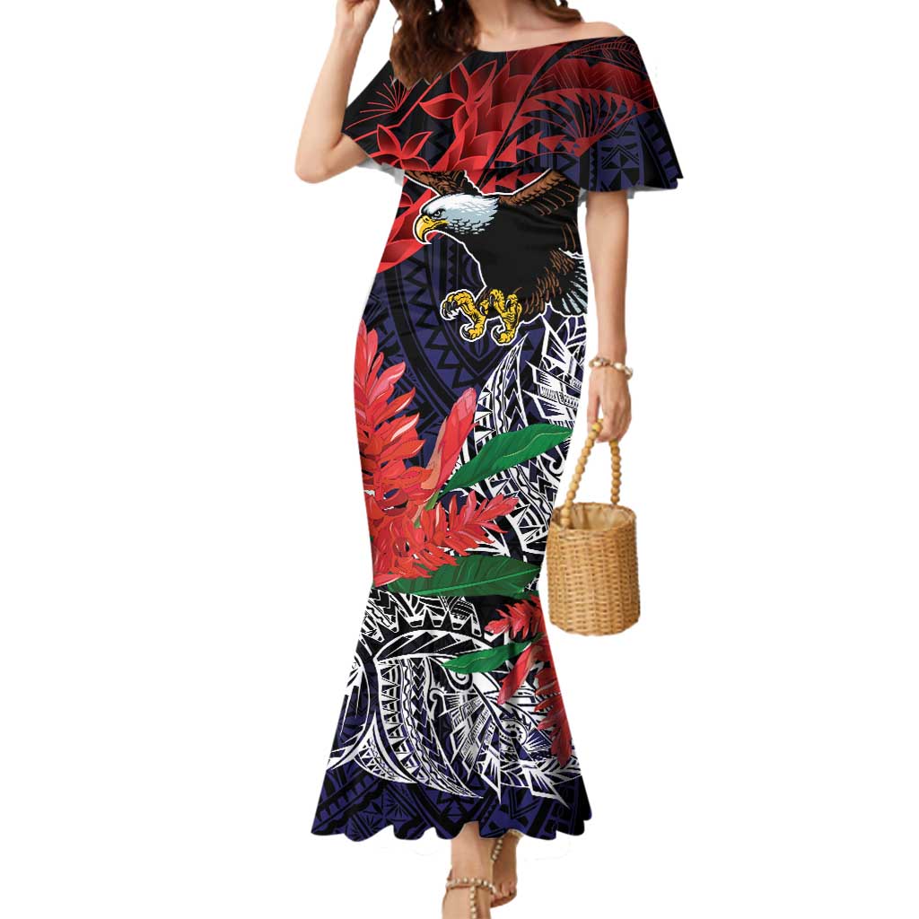 American Samoa Bald Eagle Personalized Mermaid Dress Samoa Muamua Le Atua