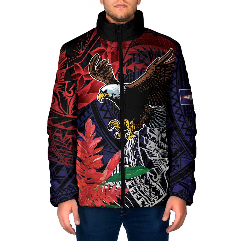 American Samoa Bald Eagle Personalized Padded Jacket Samoa Muamua Le Atua LT9 Men Blue - Polynesian Pride