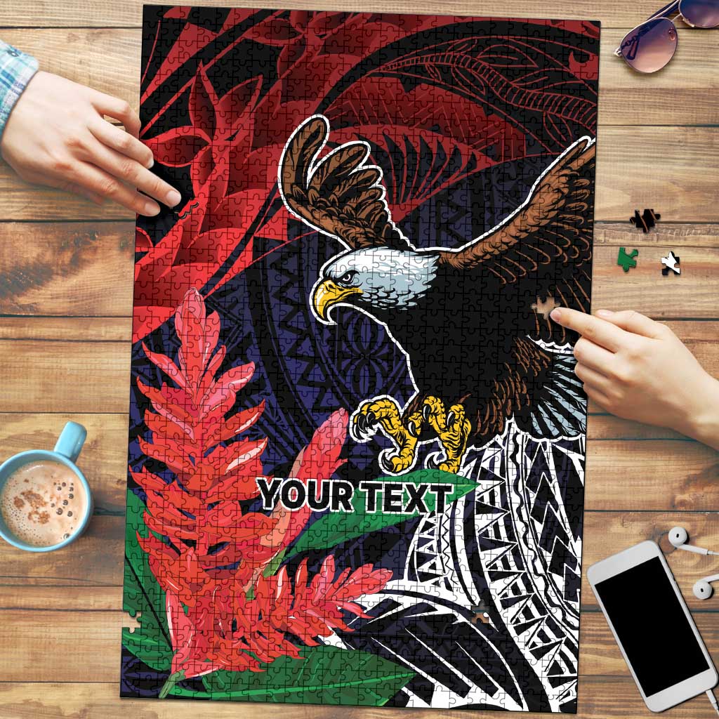 American Samoa Bald Eagle Personalized Puzzle Samoa Muamua Le Atua LT9 Blue - Polynesian Pride