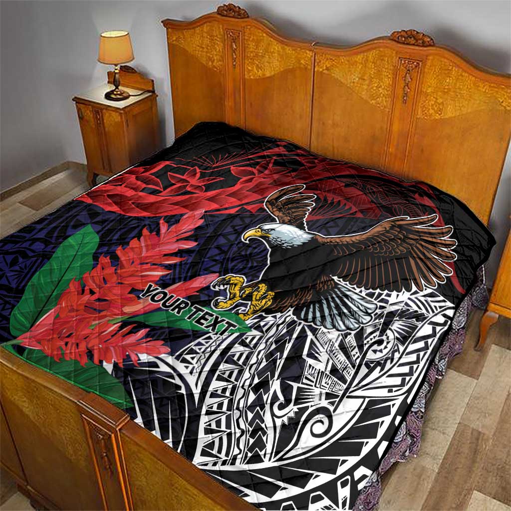 American Samoa Bald Eagle Personalized Quilt Samoa Muamua Le Atua
