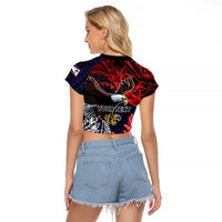 American Samoa Bald Eagle Personalized Raglan Cropped T Shirt Samoa Muamua Le Atua