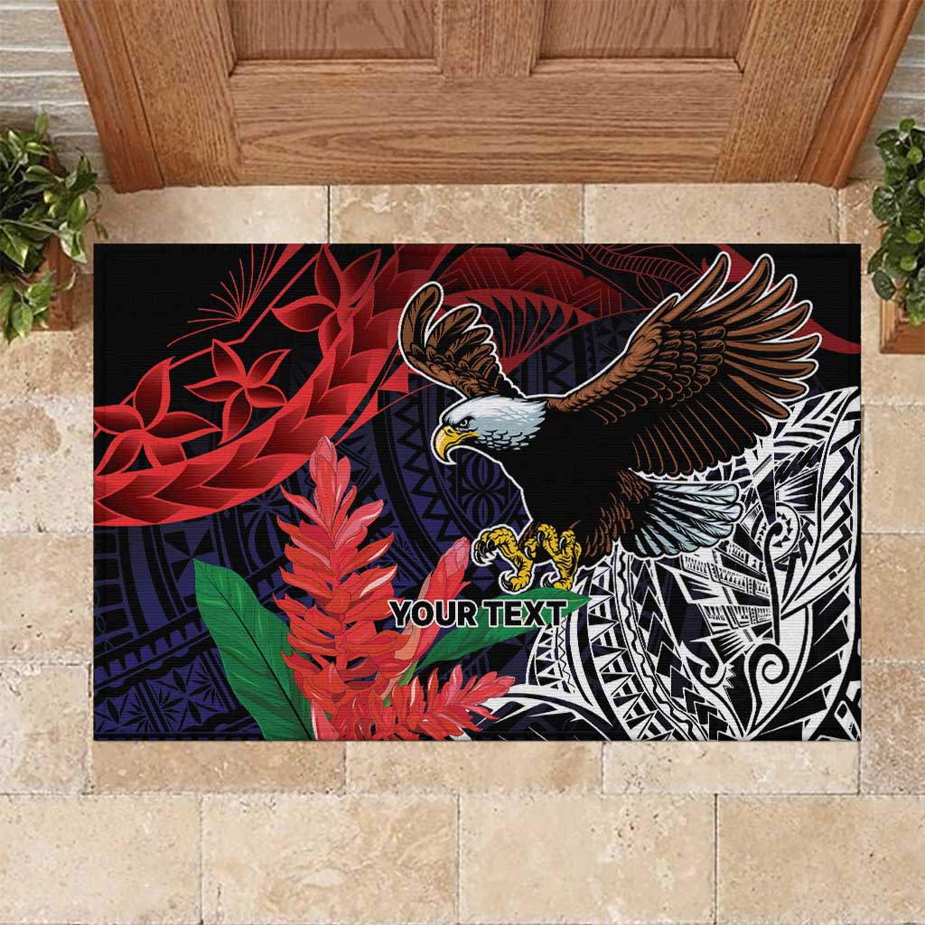 American Samoa Bald Eagle Personalized Rubber Doormat Samoa Muamua Le Atua LT9 Blue - Polynesian Pride