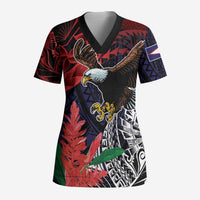 American Samoa Bald Eagle Personalized Scrub Top Samoa Muamua Le Atua - Polynesian Pride