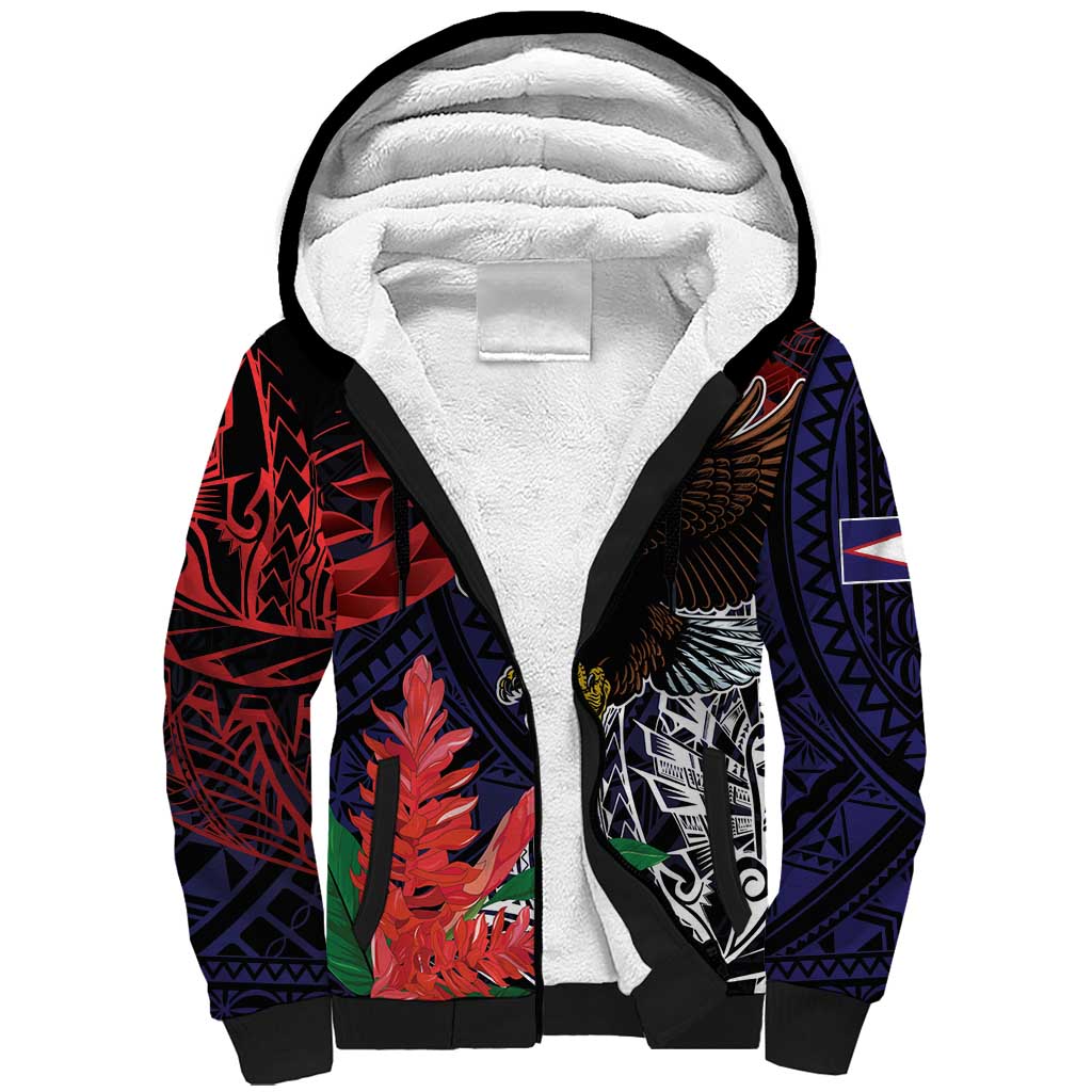 American Samoa Bald Eagle Personalized Sherpa Hoodie Samoa Muamua Le Atua LT9 Unisex Blue - Polynesian Pride