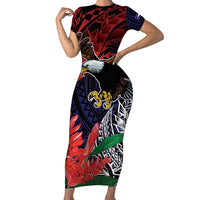 American Samoa Bald Eagle Personalized Short Sleeve Bodycon Dress Samoa Muamua Le Atua