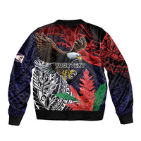 American Samoa Bald Eagle Personalized Sleeve Zip Bomber Jacket Samoa Muamua Le Atua LT9 - Polynesian Pride