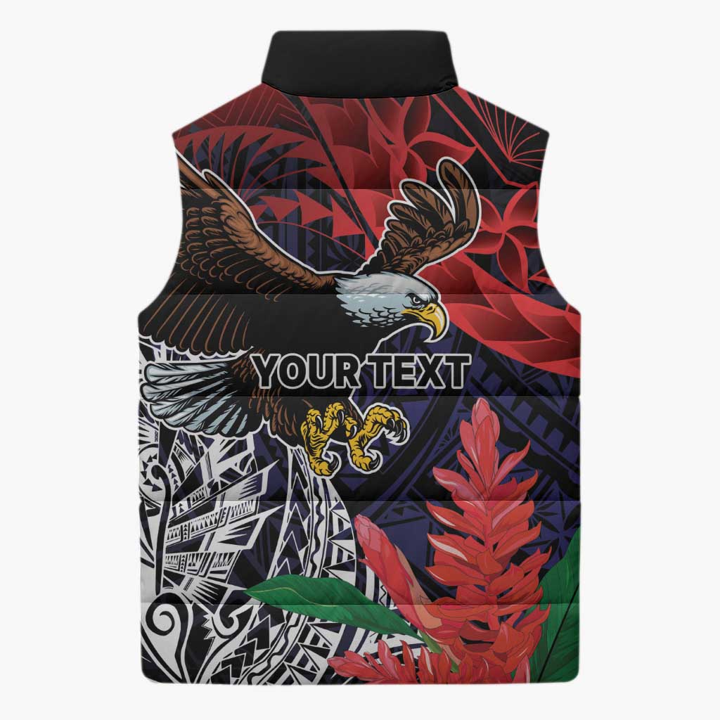 American Samoa Bald Eagle Personalized Sleeveless Puffer Jacket Samoa Muamua Le Atua - Polynesian Pride