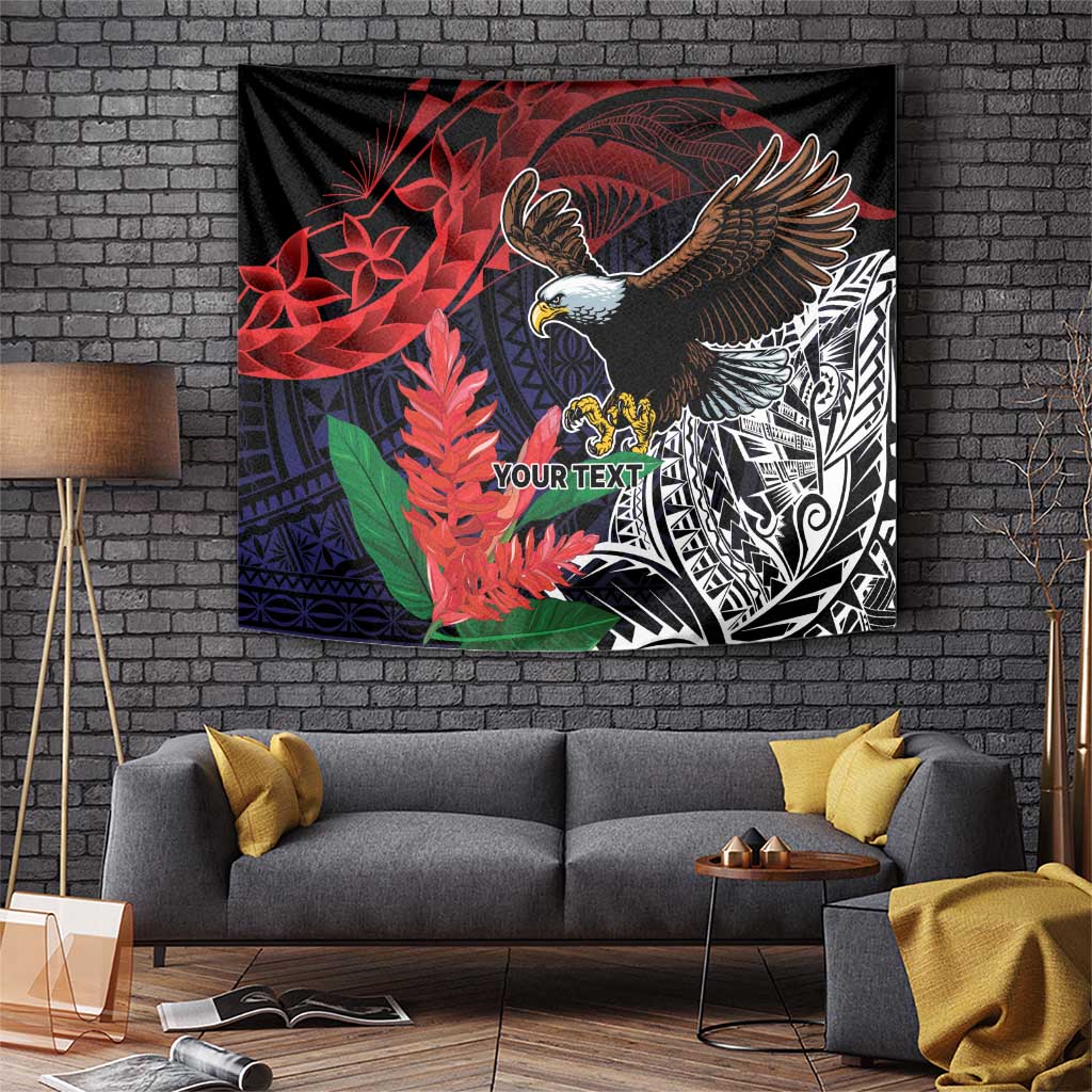 American Samoa Bald Eagle Personalized Tapestry Samoa Muamua Le Atua LT9 Blue - Polynesian Pride