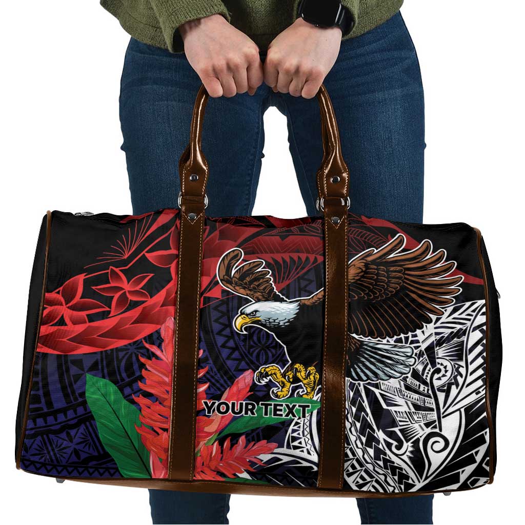 American Samoa Bald Eagle Personalized Travel Bag Samoa Muamua Le Atua LT9 Blue - Polynesian Pride