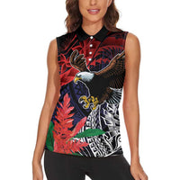 American Samoa Bald Eagle Personalized Women Sleeveless Polo Shirt Samoa Muamua Le Atua