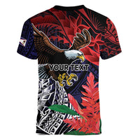 American Samoa Bald Eagle Personalized Women V-Neck T-Shirt Samoa Muamua Le Atua LT9 - Polynesian Pride
