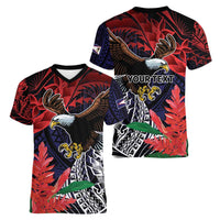 American Samoa Bald Eagle Personalized Women V-Neck T-Shirt Samoa Muamua Le Atua LT9 - Polynesian Pride