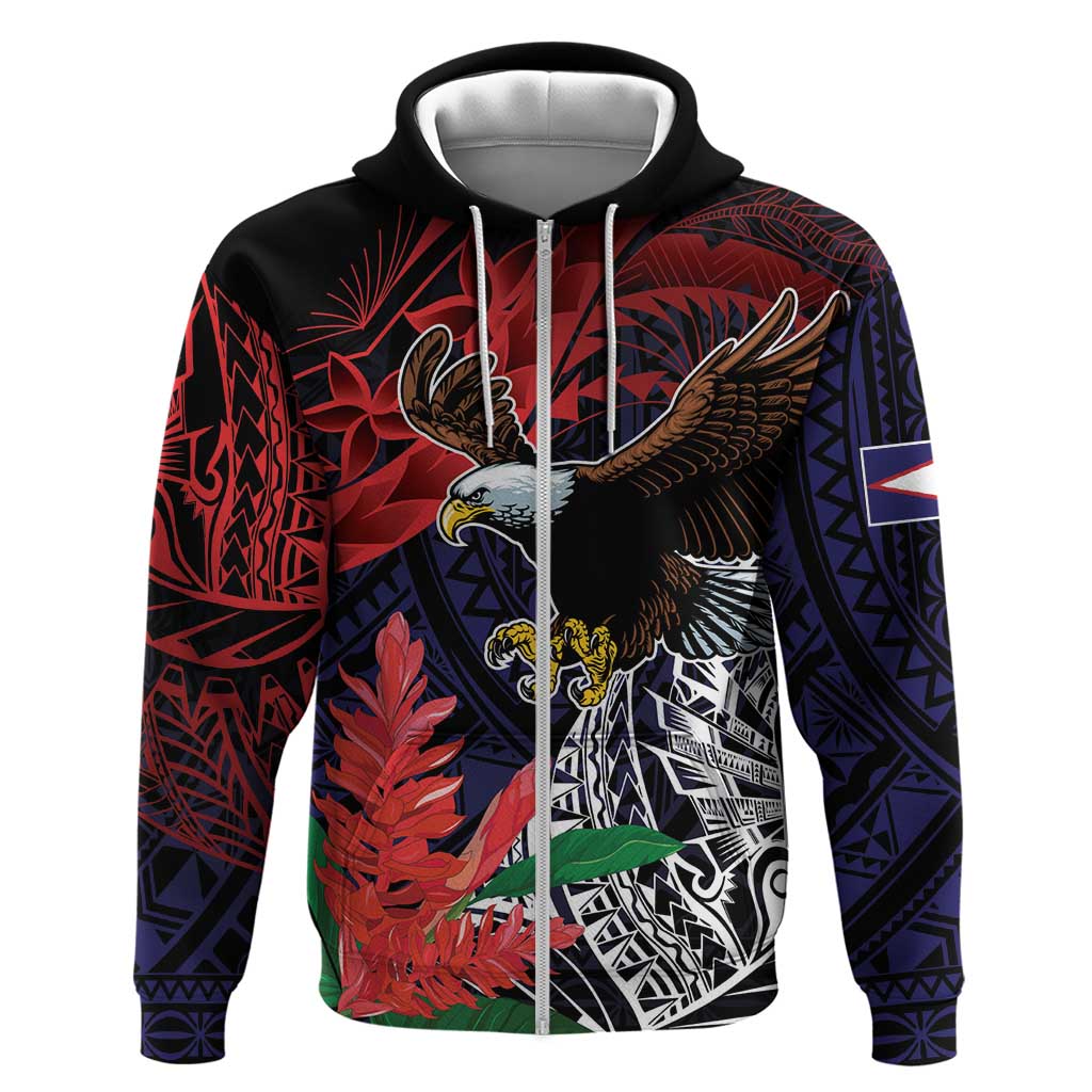 American Samoa Bald Eagle Personalized Zip Hoodie Samoa Muamua Le Atua LT9 Zip Hoodie Blue - Polynesian Pride