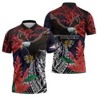 American Samoa Bald Eagle Personalized Zipper Polo Shirt Samoa Muamua Le Atua - Polynesian Pride