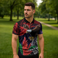 American Samoa Bald Eagle Personalized Zipper Polo Shirt Samoa Muamua Le Atua - Polynesian Pride