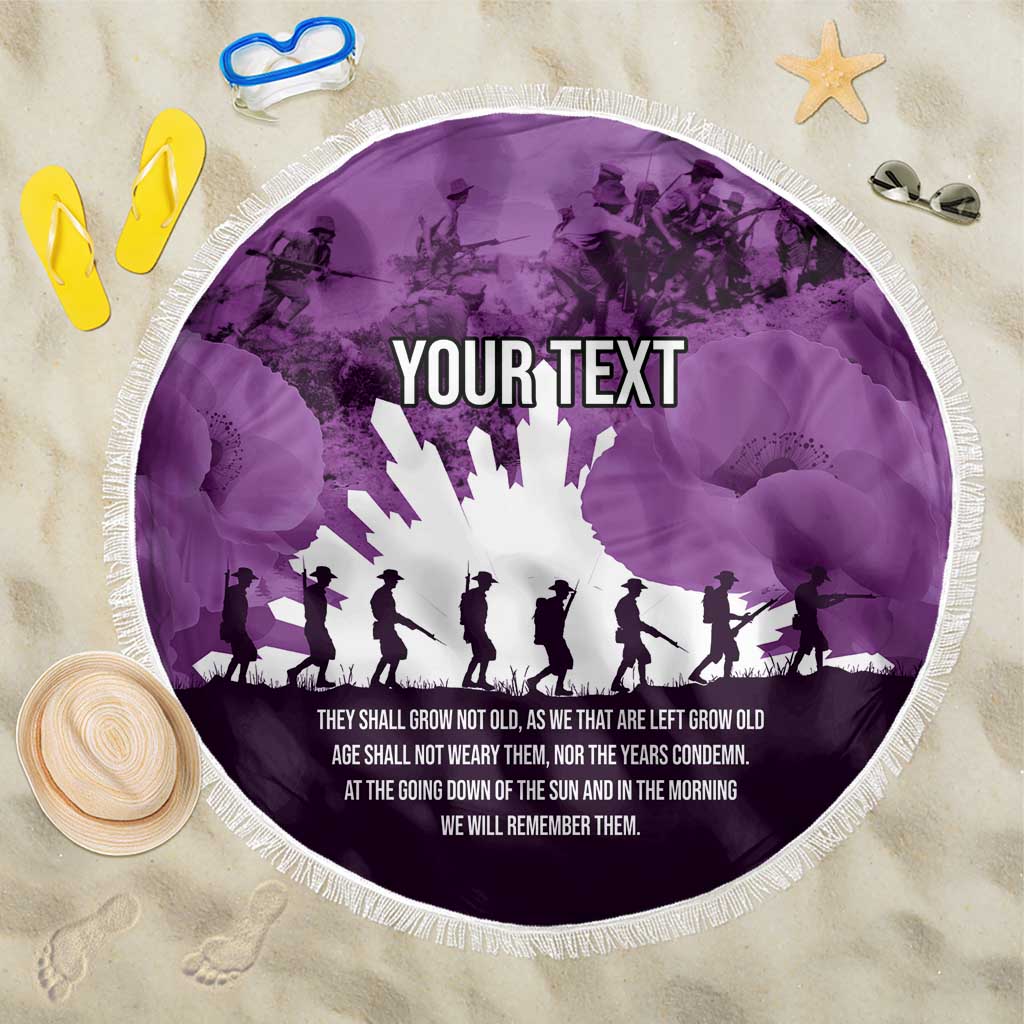 Anzac Day Gallipoli Personalised Beach Blanket Purple Poppy Flowers